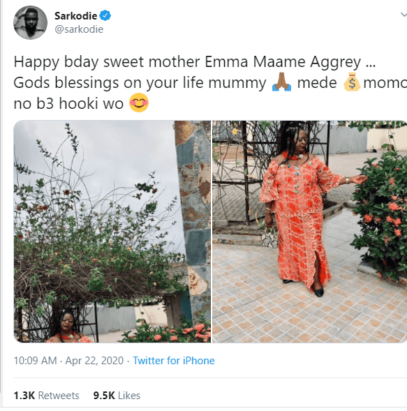 sarkodie's birthday message to his mother