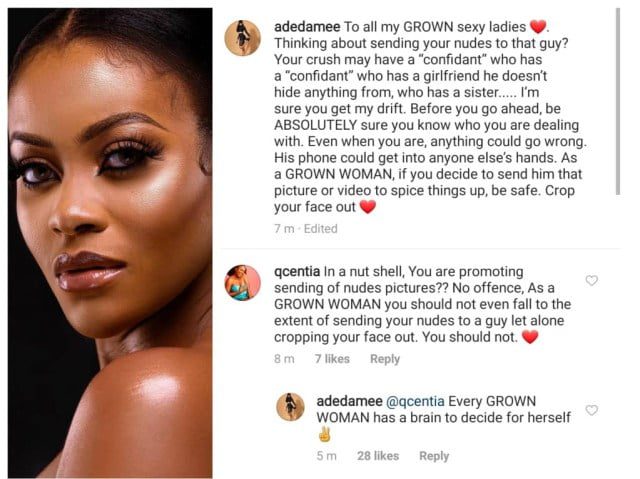 If you must send you nudes to a man, ensure you crop your face out - Actress Damilola Adegbite 
