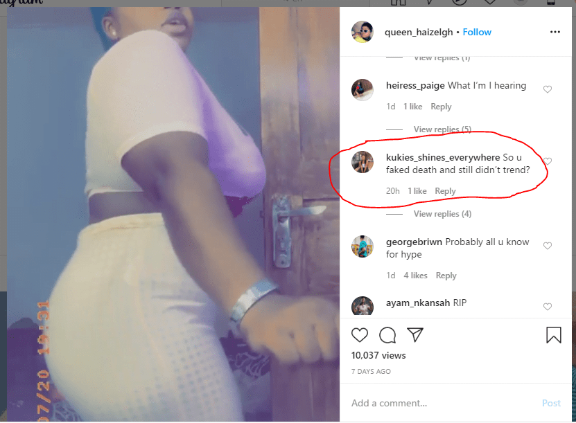 Alleged: Queen Haizel Faked Her Death For Trend - Screenshots