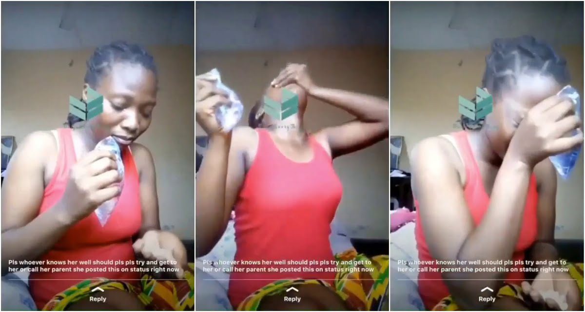 Viral video show lady drinking poison to kill herself for unknown reason (video)