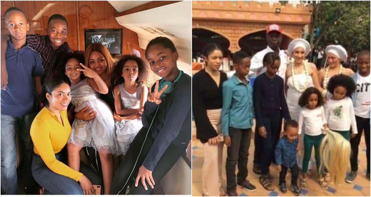 Ned Nwoko flaunts all his wives and kids In His Private Jet