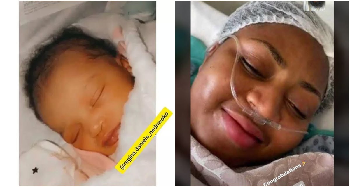 More Photos+Videos Of Regina Daniels And Her Newborn Son Surfaces Few Minutes After Birth