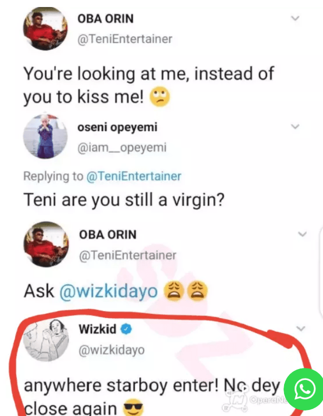 Teni and Wizkid confirmed having Sekz with each other (screenshots)