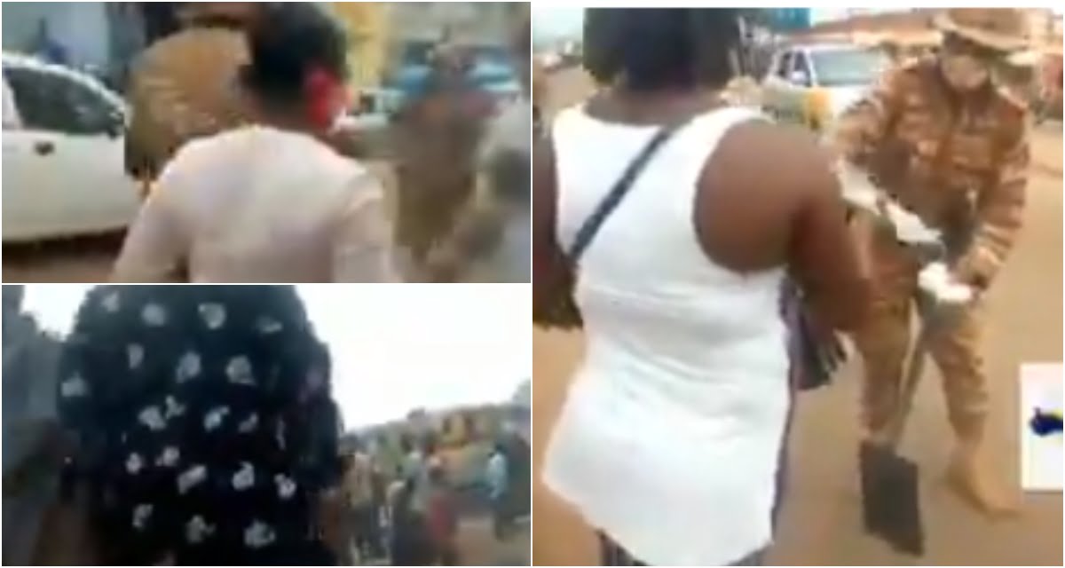 Security officers order residents to sweep streets and desilt gutter for failing to wear a nose mask in Sunyani.