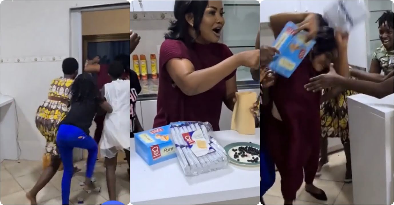 Nana Ama Mcbrown and her step children fight over biscuits as they spend time together (video)