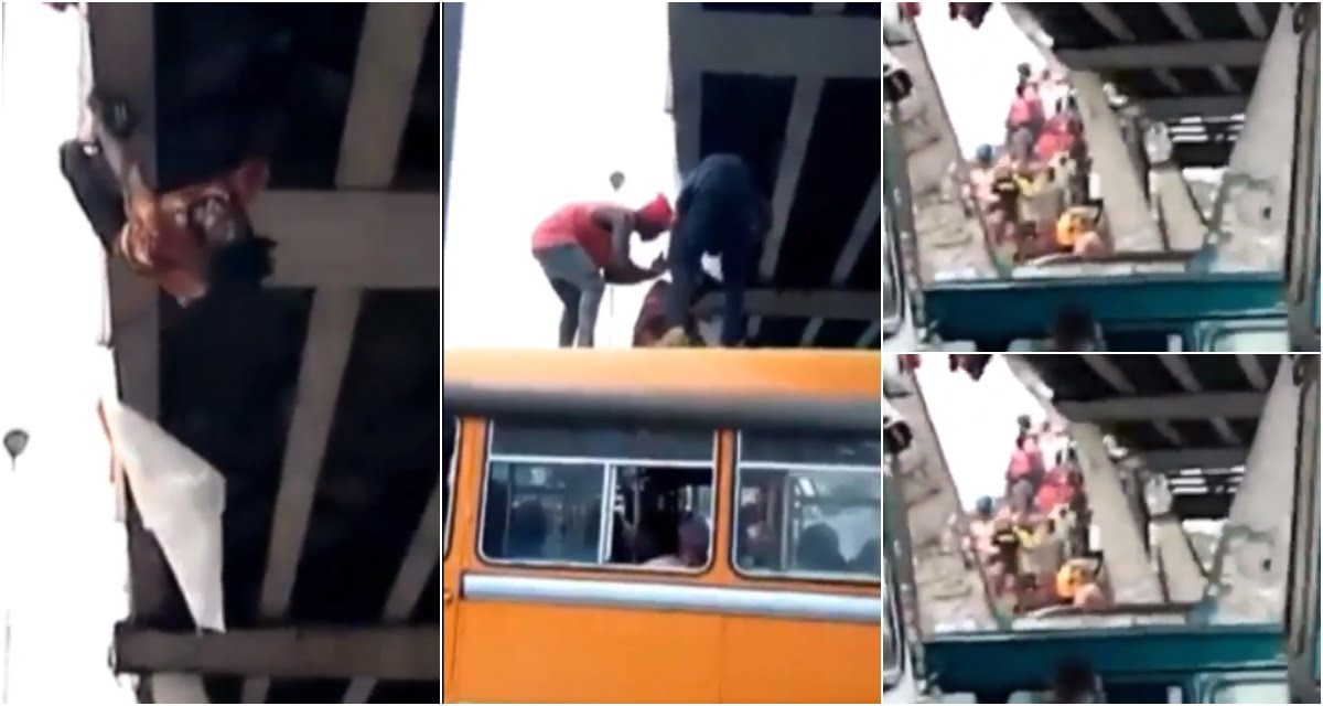 Young Man Attempts Suicid£ On Kaneshie Overpass: Luckily Saved By A Truck Driver - Video