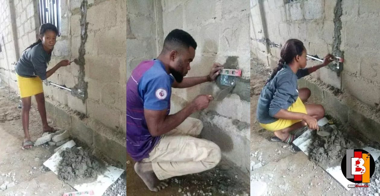 Pretty Lady spotted helping her boyfriend to do his 'dirty' work - social media users react (Photos)