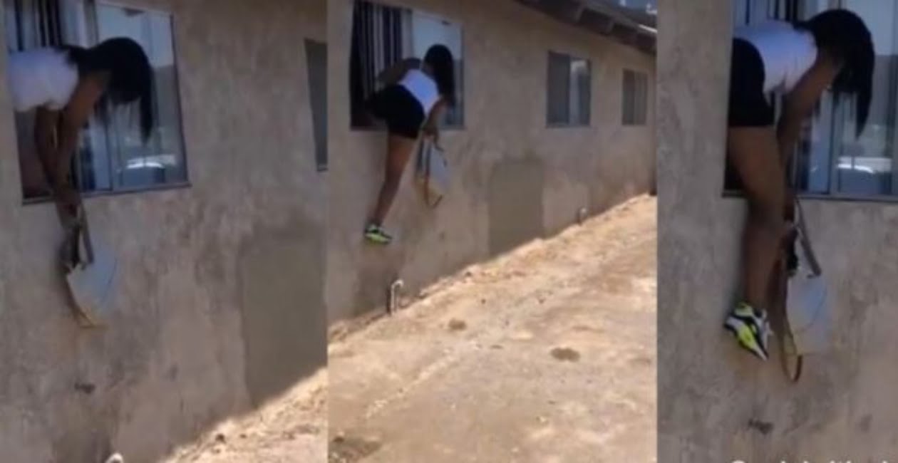 Side-chick swiftly jumps out of windows after wife came knocking