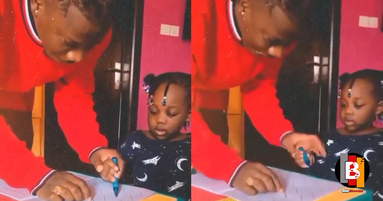 Check out the hilarious way Stonebwoy and wife teach their daughter how to write