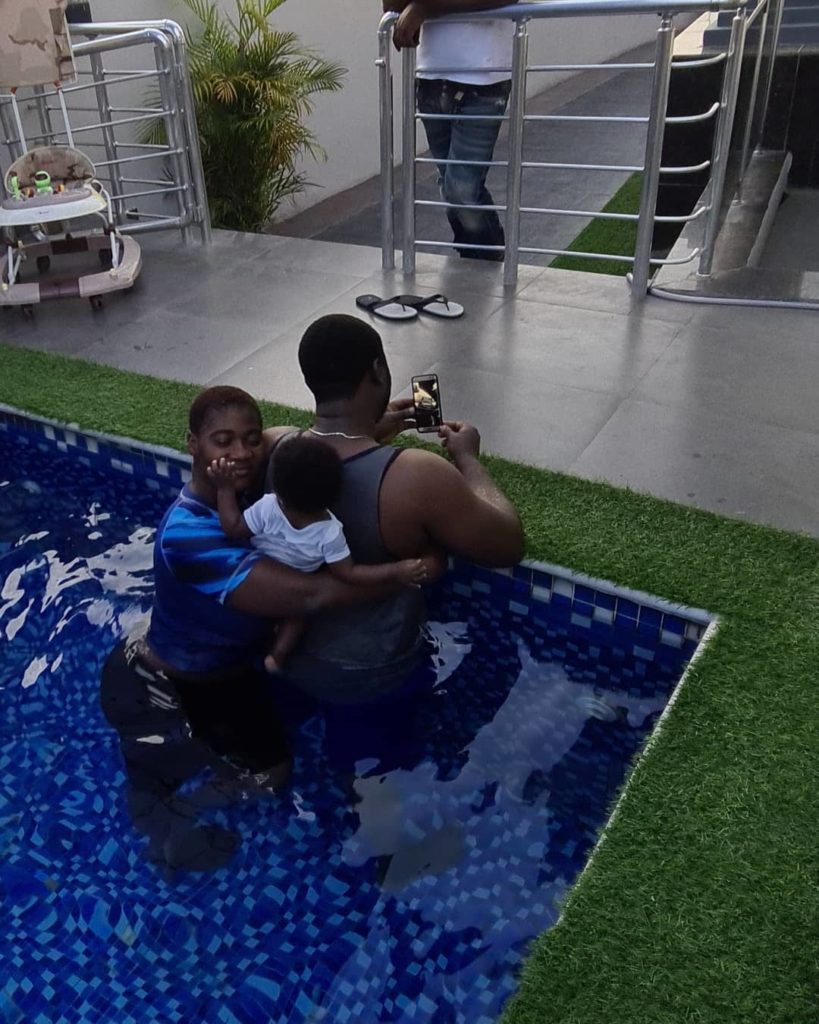 Adorable photos of Mercy Johnson and Husband swimming with their new baby