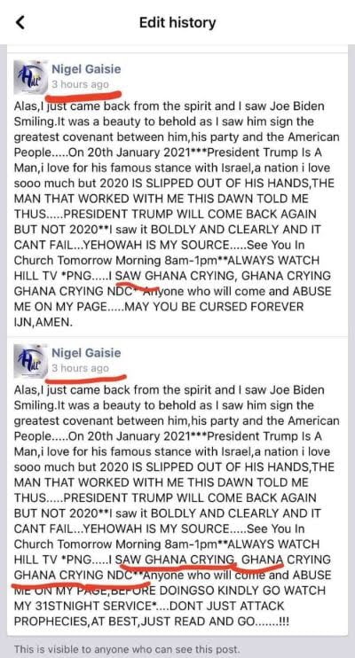 Nigel Gaisie has been Exposed; Edits Facebook Prophecy To Capture J.J’s Death