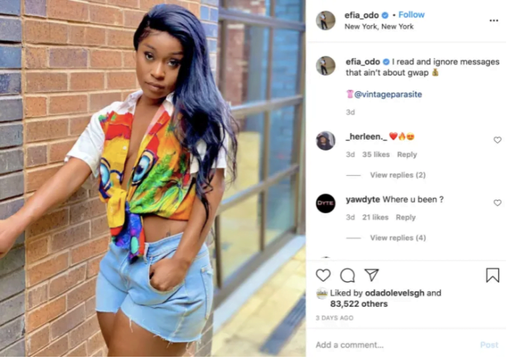 "I will read and ignore your message if it is not about money"- Efia Odo.