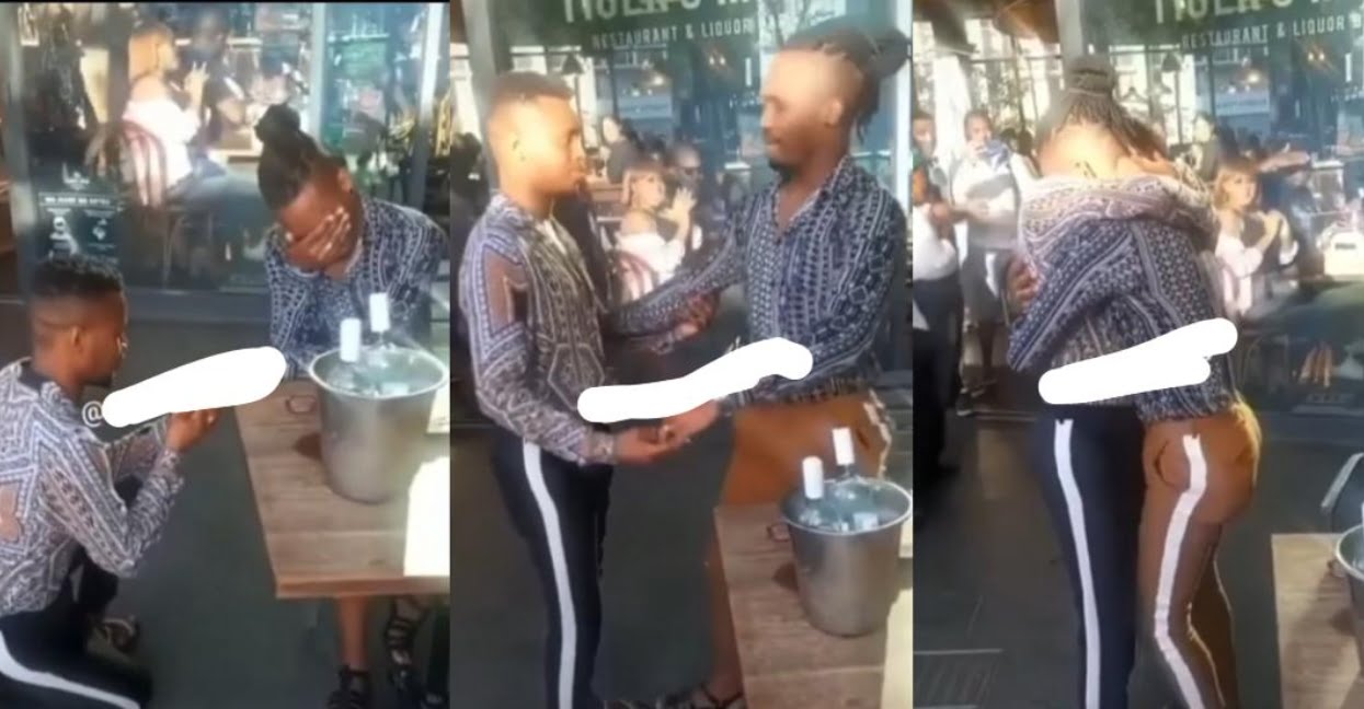 Gay Couple gets head turning after making a proposal in a public restaurant (video)