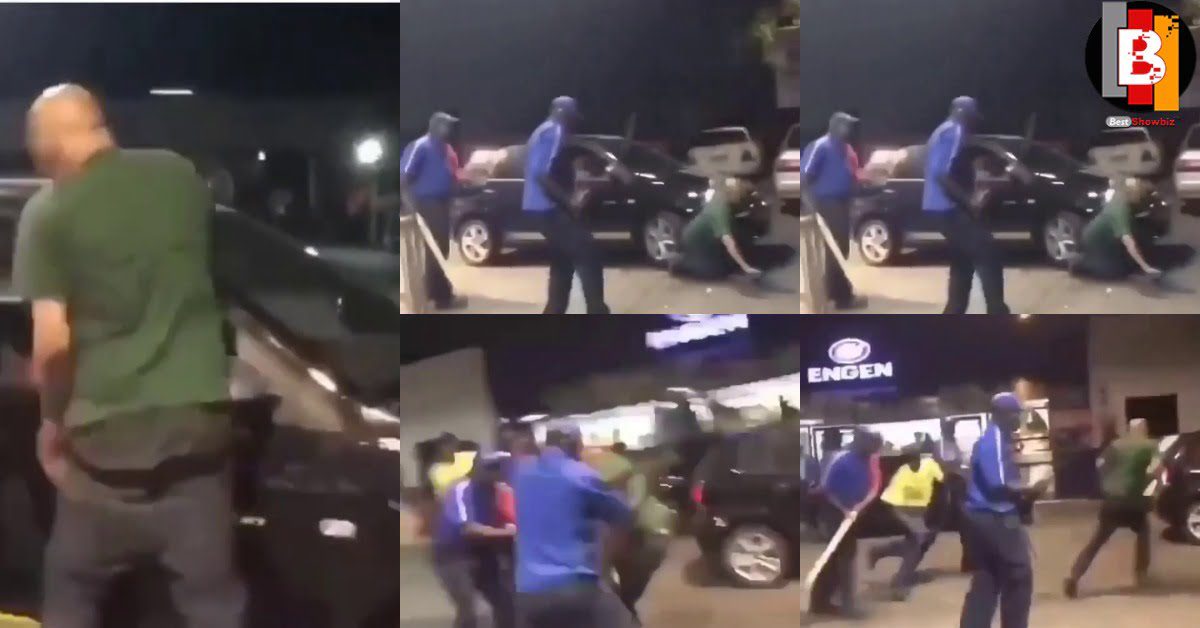 (video) White man beaten for calling a fuel attendant a Monkey because he is black.