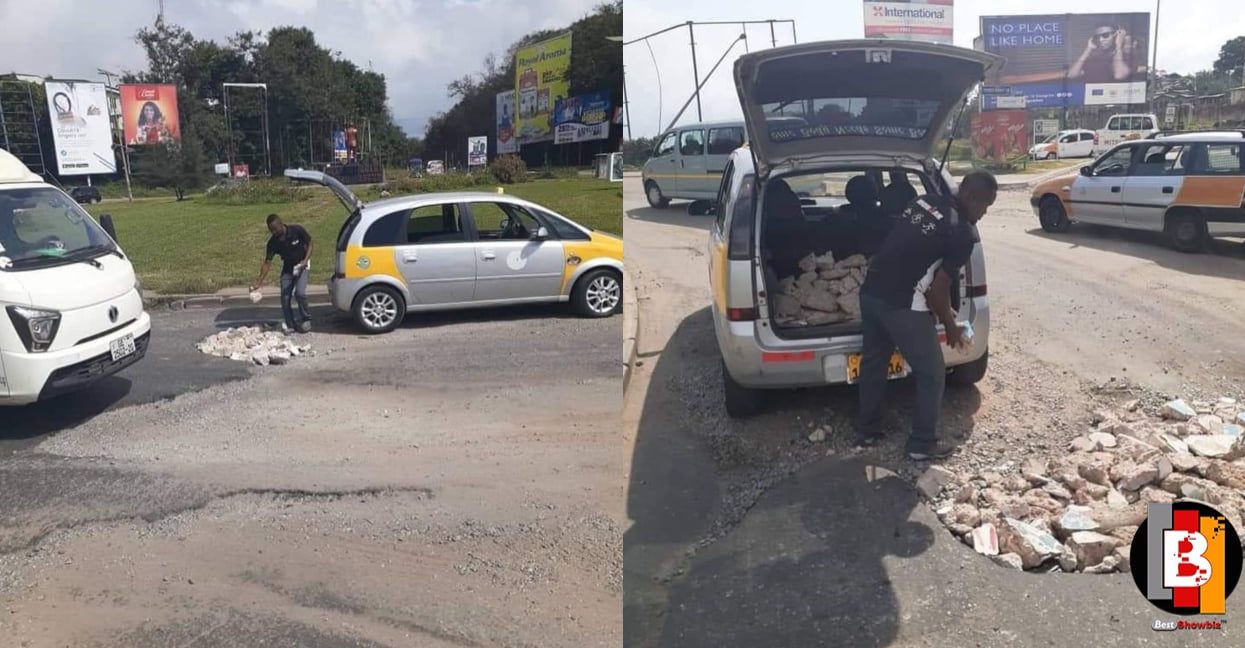 Taxi Driver Amazingly Carries Stones With His Car To Fill Potholes - Photos