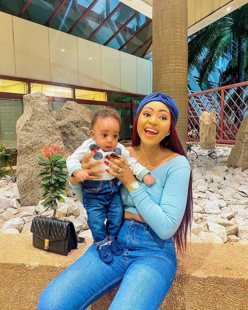 Regina Daniels celebrates 5-moth-old of her baby boy: gushes over him in a new Video
