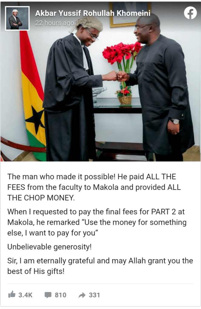 Bawumia pays fees for a lawyer
