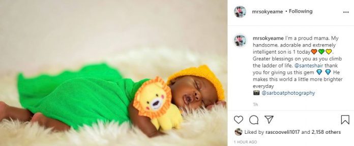Okyeame Kwame and wife shares photo of their newborn son as they celebrate his 1st b'day
