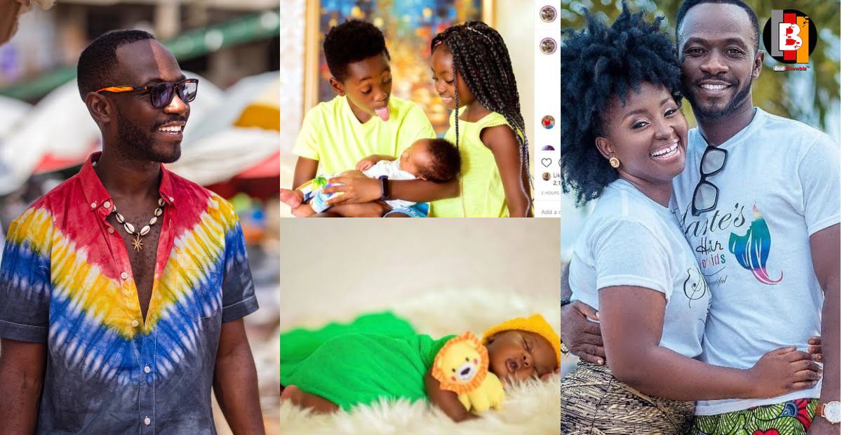 Okyeame Kwame and wife shares photo of their newborn son as they celebrate his 1st b'day