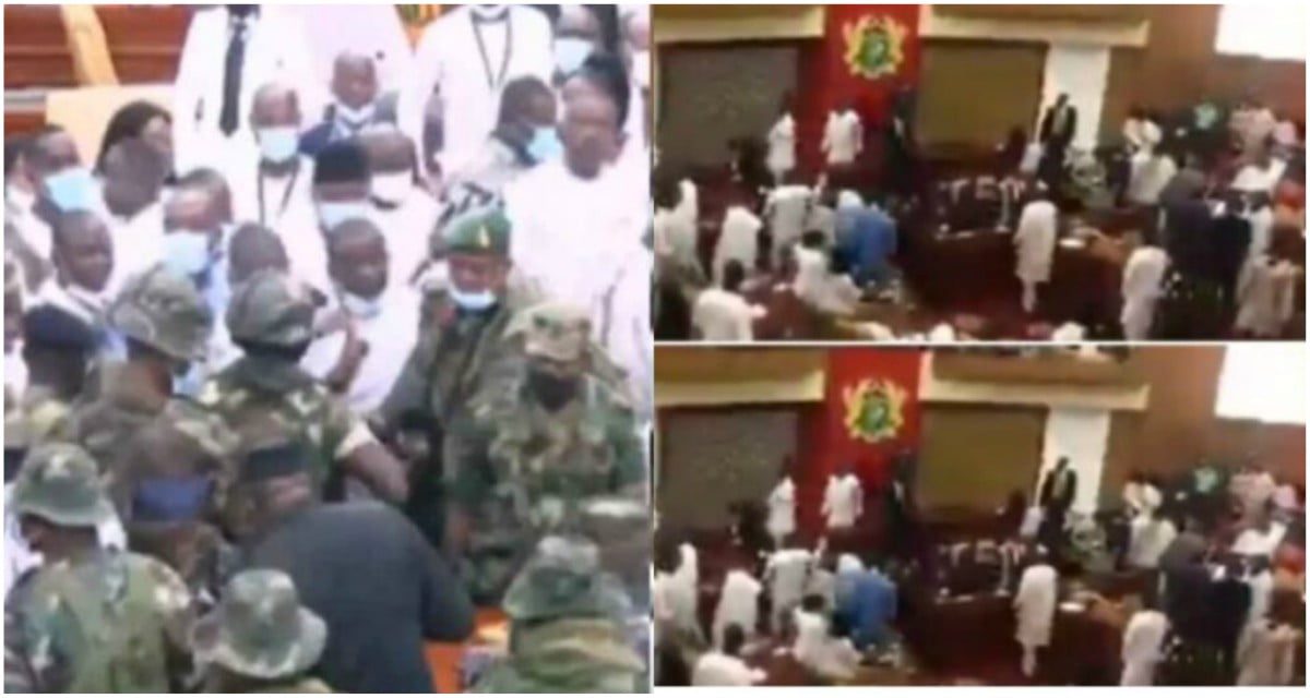 Watch the moment soldiers and policemen stormed parliament to bring calm between NPP & NDC - Video