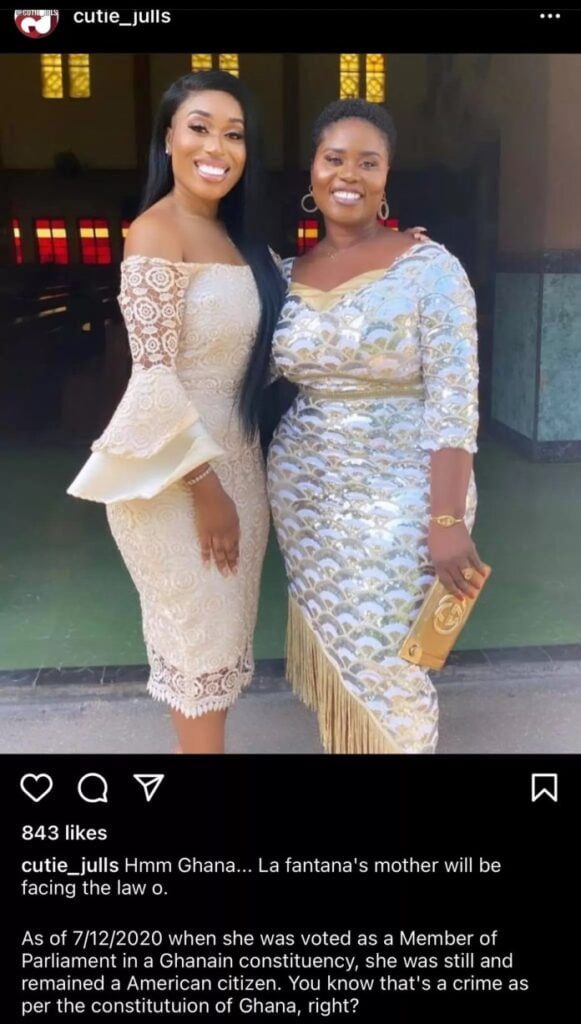 Fantana's Mother to lose her parliamentary seat for allegedly having American Citizenship.