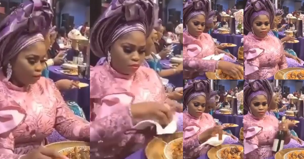 Watch as 'hungry' slay queen steals meat and champagne at a wedding - Video
