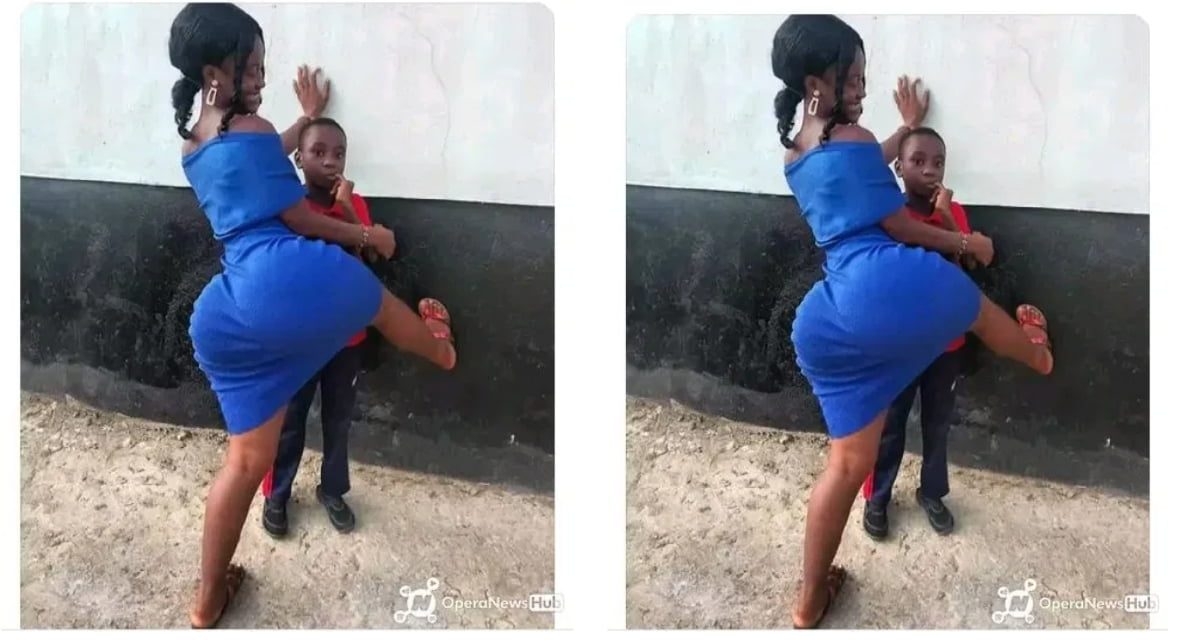 Netizens call for the arrest of a lady with Huge a$$ for abusing a small boy (photo)