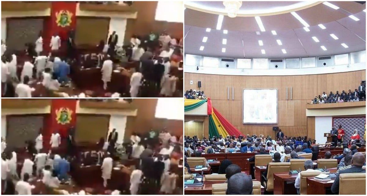 Fight in Ghana's parliament as NDC mps take NPP mps seat (video)