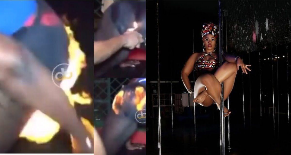 Str!per in flames after lighting her A$$ with fire - Video
