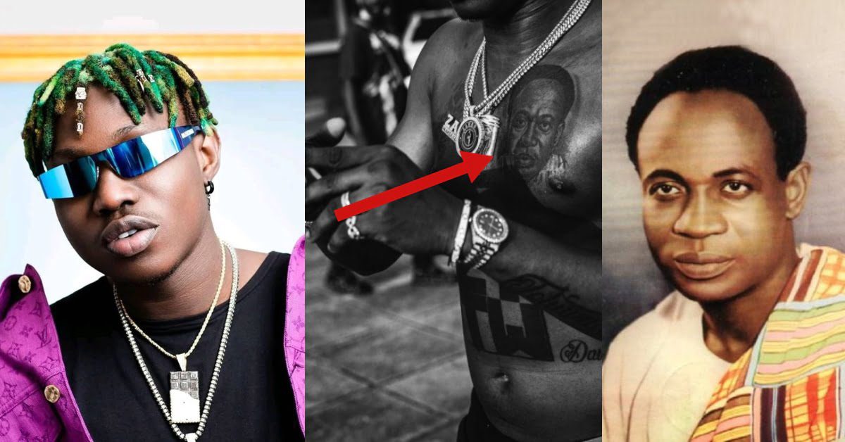 Nigerian artiste, Zlatan Ibile tattoos the face of Kwame Nkrumah on his chest - Photos