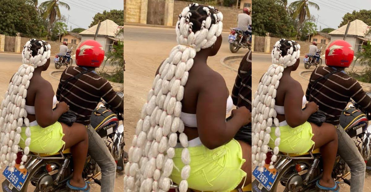 Lady goes viral for her hairstyle that looks like gari packets (photo)
