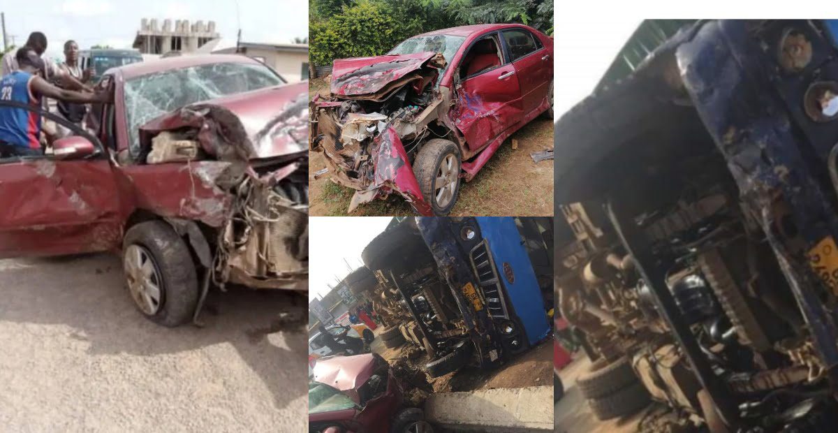 School Bus carrying 30 children involved in an Accident at Agona Swedru (photos)