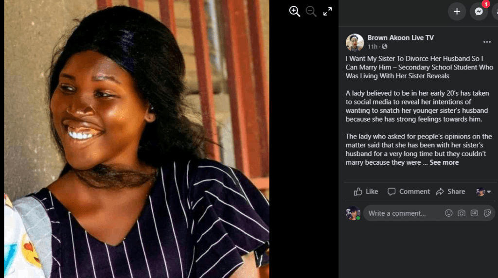 "My only wish is for my sister's husband to leave her and marry me"- lady reveals