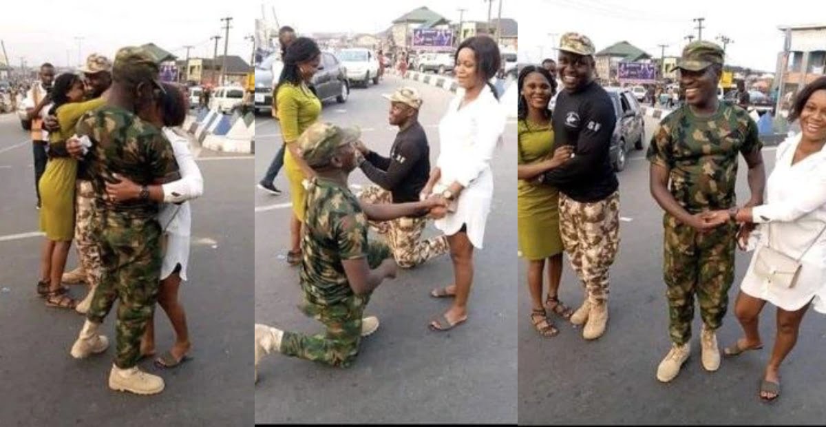 massive traffic in town as two Soldiers propose to their girlfriends in the middle of the road (photos)