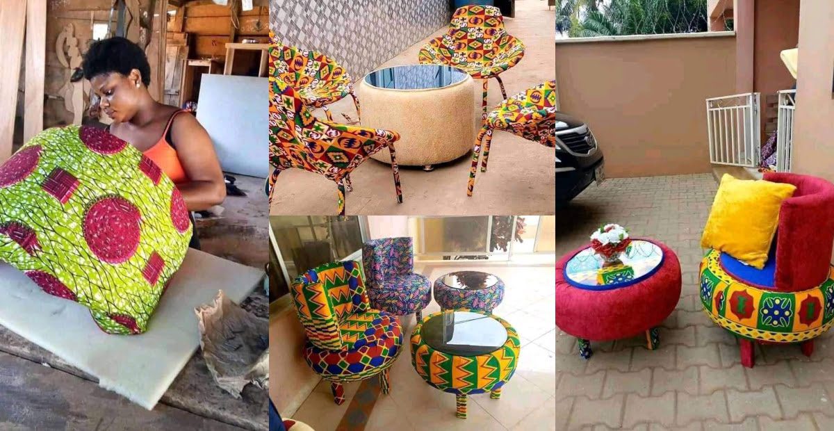 talented Female SHS graduate makes office and home furniture with used tyres (photos)