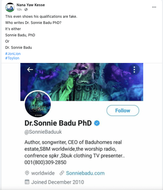 Sonnie Badu's doctorate degree spelling is even wrong, proven all his certificates are fake – Full GIST