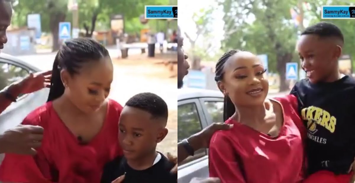 Emotional moment Akuapem Poloo met her son after her bail (video)