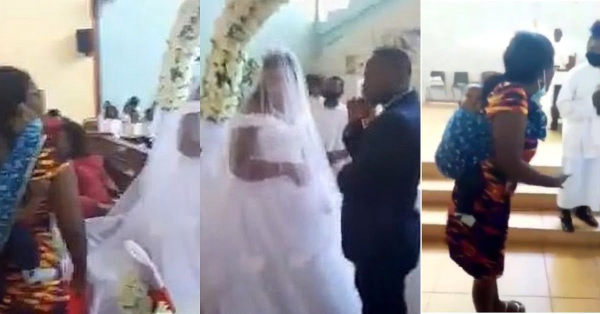 "stop the wedding, The man is my husband"- Woman storms church to disrupt ongoing marriage ceremony (video)