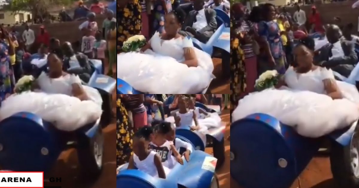 Newly wedded couple causes confusion as they arrived with their entourage in plastic barrels (video)