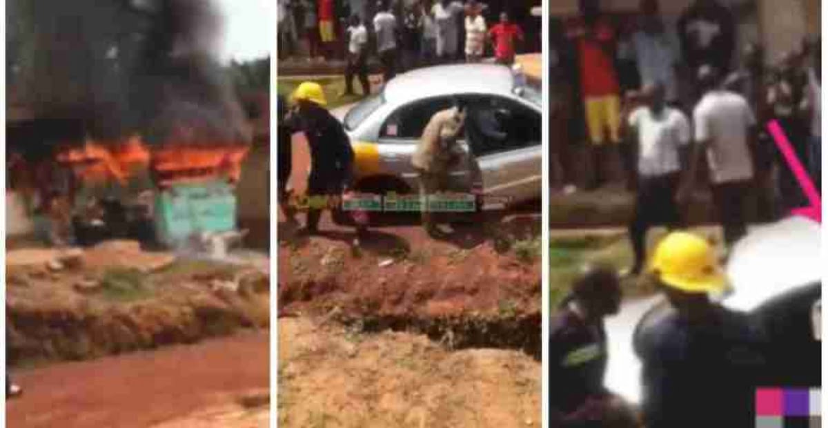 Fire Service personnels arrive in taxi and Okada to put out a fire in Akyem Begoro (video)