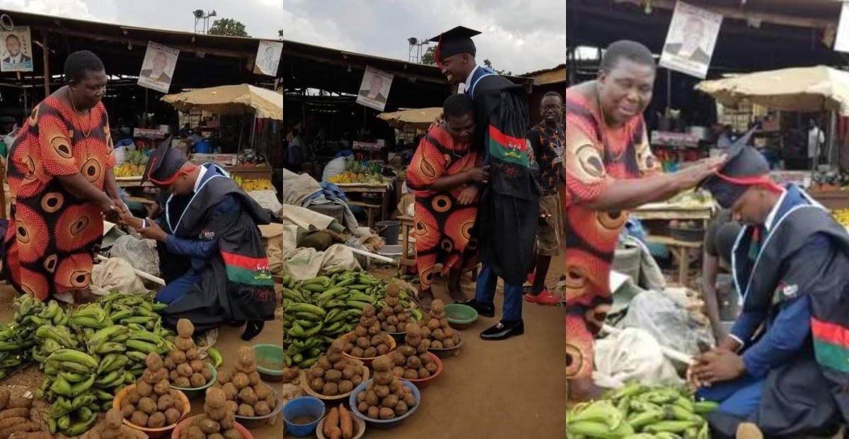 University graduate goes to the market to thank his mother for supporting him through school (photos)