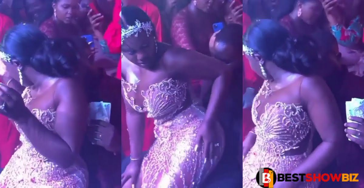 Bride shows her bedroom skills at her wedding as she rides her husband in public (video)