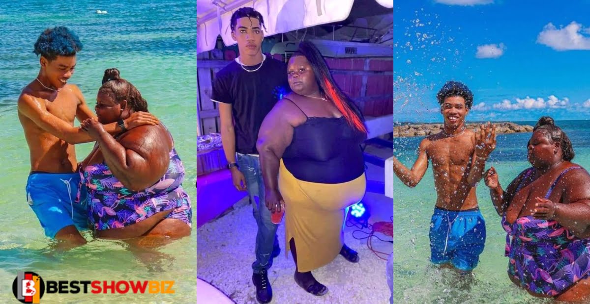 "I am in love with her heart not her body"- Young man shares a passionate moment with fat girlfriend (photos)