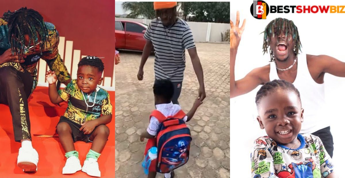 Beautiful moment of Kofi Mole taking his 2 years old son to school surfaces online