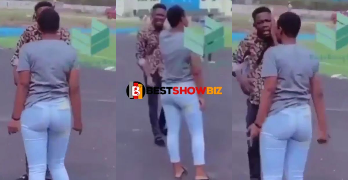 Lady gives her boyfriend a hot slap after he broke up with her in public (video)