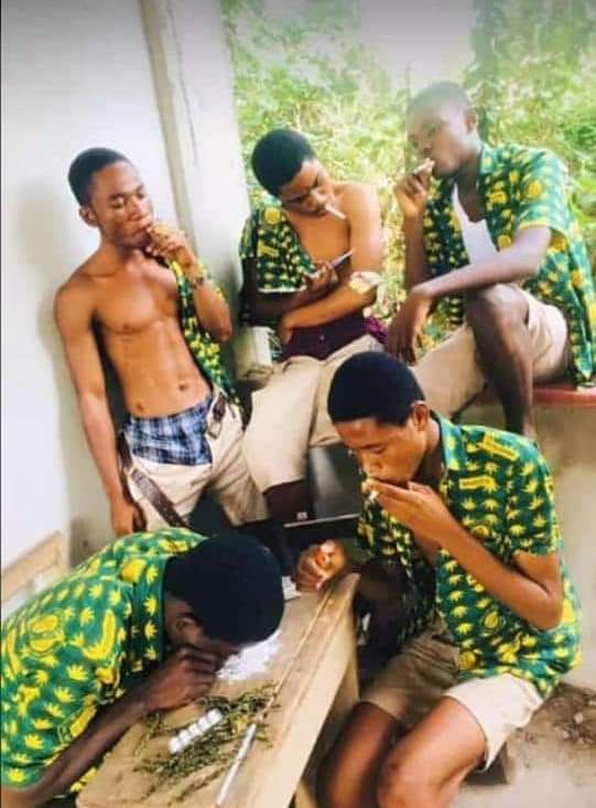 Male students of Mankessim Senior High School spotted smoking wee on campus