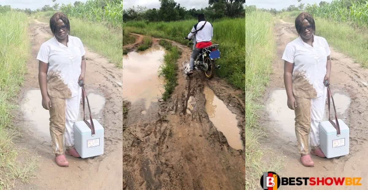 Fixthecountry: Nurse cries as she falls off motorbike on her way to attend to a patient due to poor roads.