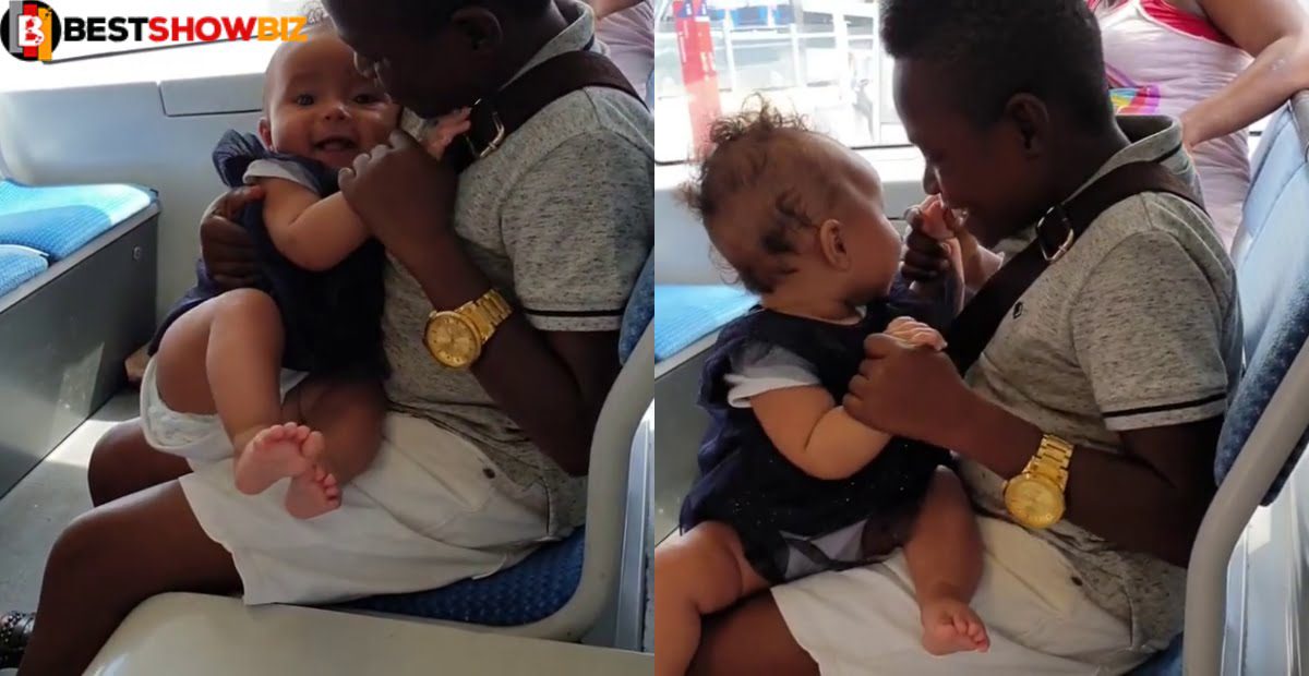 Father of the year: Yaw Dabo shares a video of himself having fun with his baby.
