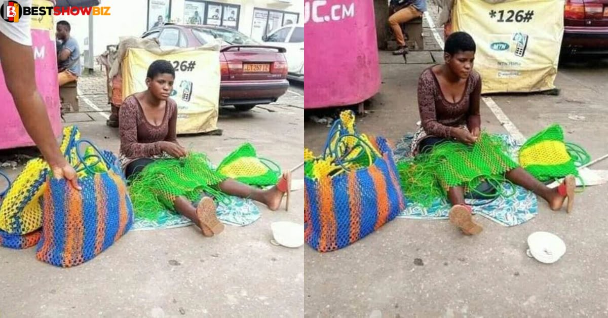 Young beautiful blind girl refuses to beg for a living, makes her own bags, and sell for money (photos)
