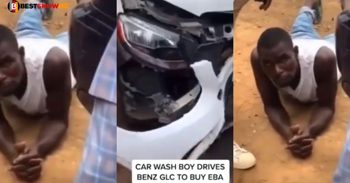 Eii: Car wash attendant in tears after he crashes Benz he finished washing but decided to drive to buy food.